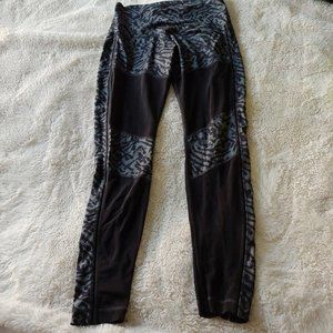 Lululemon Hot To Street Crop Grey/Black Animal Print Black with Mesh Leggings 8